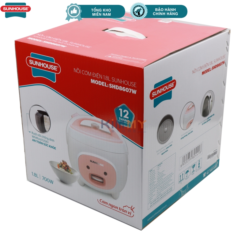 Nồi cơm điện Sunhouse SHD8607W 1.2L & 1.8L heo hồng